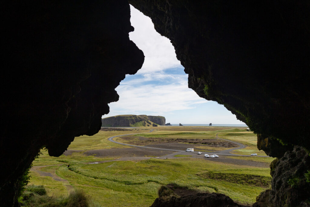 Looking out from Loftsalahellir Cave