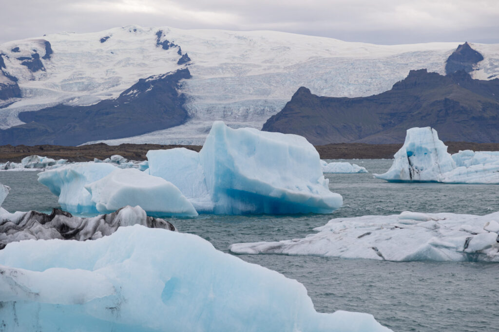 Icebergs With Glacier in the Background
